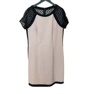 ALYX Womens Size 16 Taupe Nude Beige Black Lace Sleeve Sheath Cocktail Dress